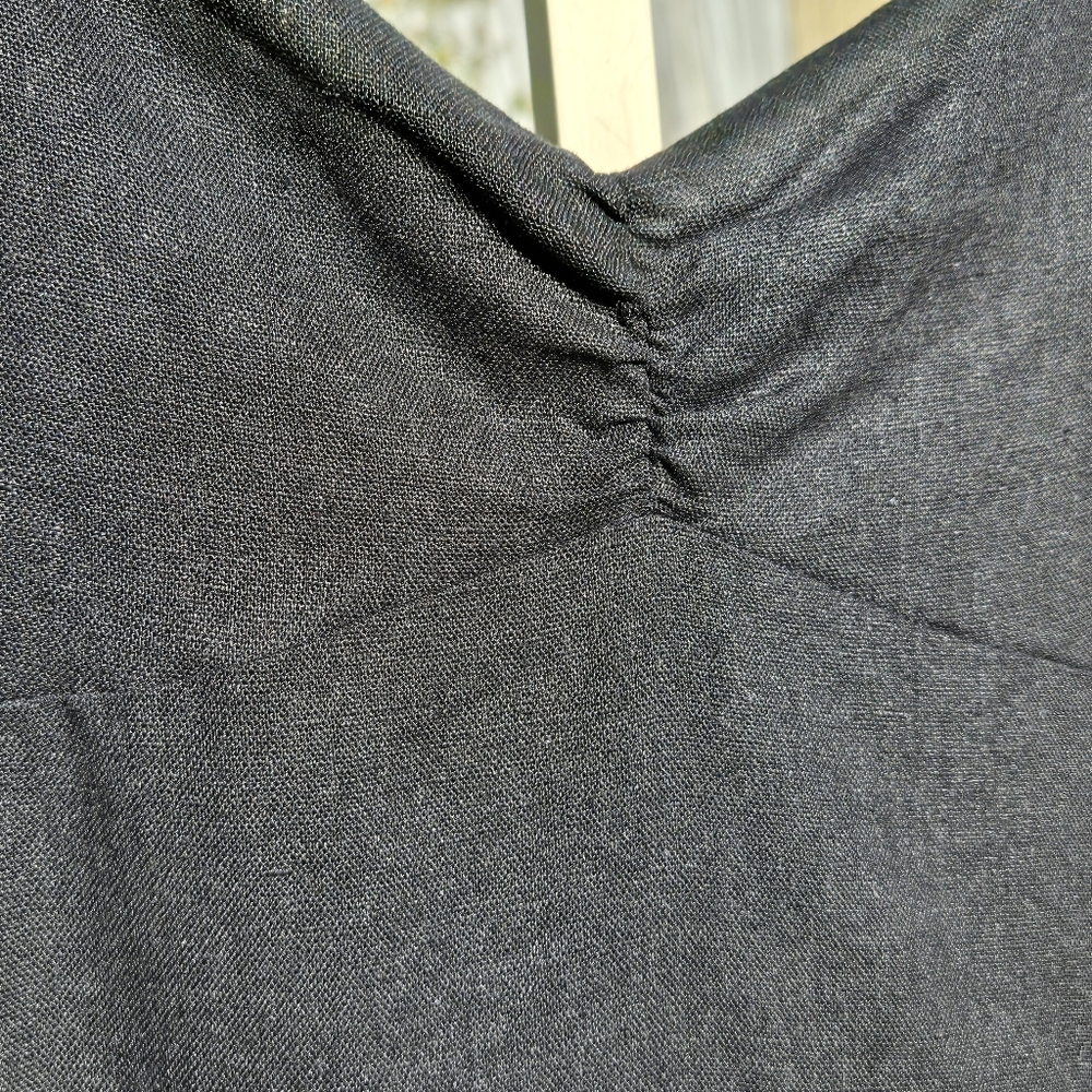 Zara NWT black Linen midi dress Puff Sleeves Open Back L - Picture 6 of 12